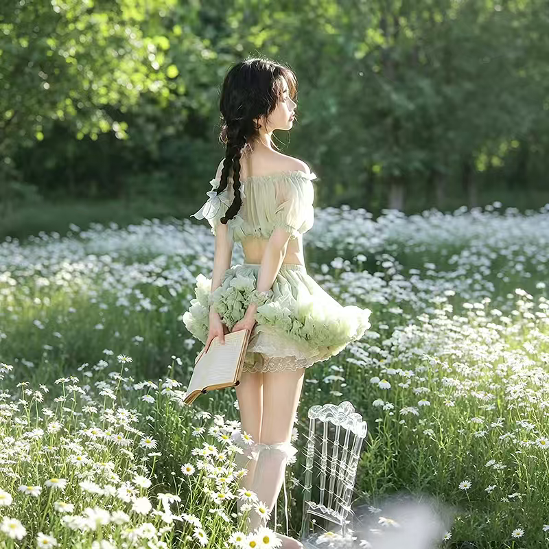 春夏季新款多巴胺清新绿色短裙女生半身裙tutu裙蓬蓬纱蛋糕裙少女