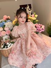 泡泡袖碎花女童甜美公主生日连衣裙短袖欧根纱蓬蓬裙女孩衣服夏季