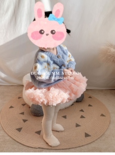 女宝宝蓬蓬裙网纱公主凸凸裙生日周岁小雏菊花朵开衫配tutu裙上衣