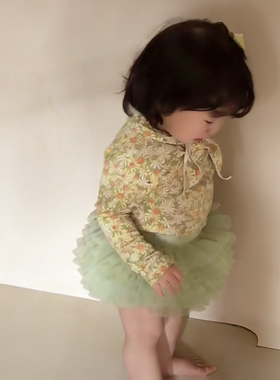 女宝春夏季裤裙软纱纯棉清新绿色包屁衣裙裤蓬蓬纱短裙婴幼儿衣服