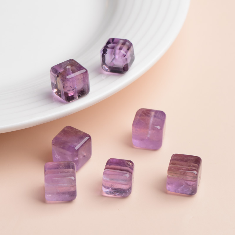 天然紫水晶方糖配件吊坠紫水晶小件DIY配件配饰批发