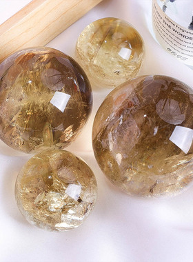 天然茶黄水晶球原石打磨家居办公黄色风水水晶球桌面装饰摆件