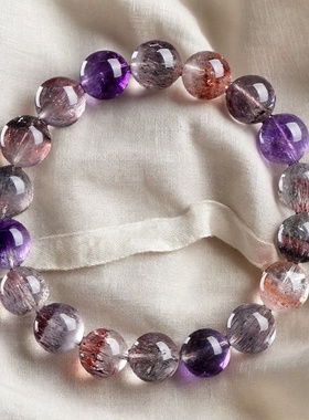 天然7A级冰种超七圆珠手链紫钛晶极光散珠手串