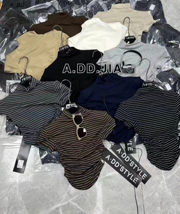 十三行女装2025夏季新款韩版修身显瘦短款半高领打底衫设计感短袖