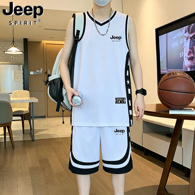 JEEP SPIRIT运动套装男士夏季青少年无袖背心学生中考速干篮球服
