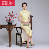盖世红颜刺绣旗袍2023年春夏新款 真丝高端手工优雅旗袍裙岁月金秋