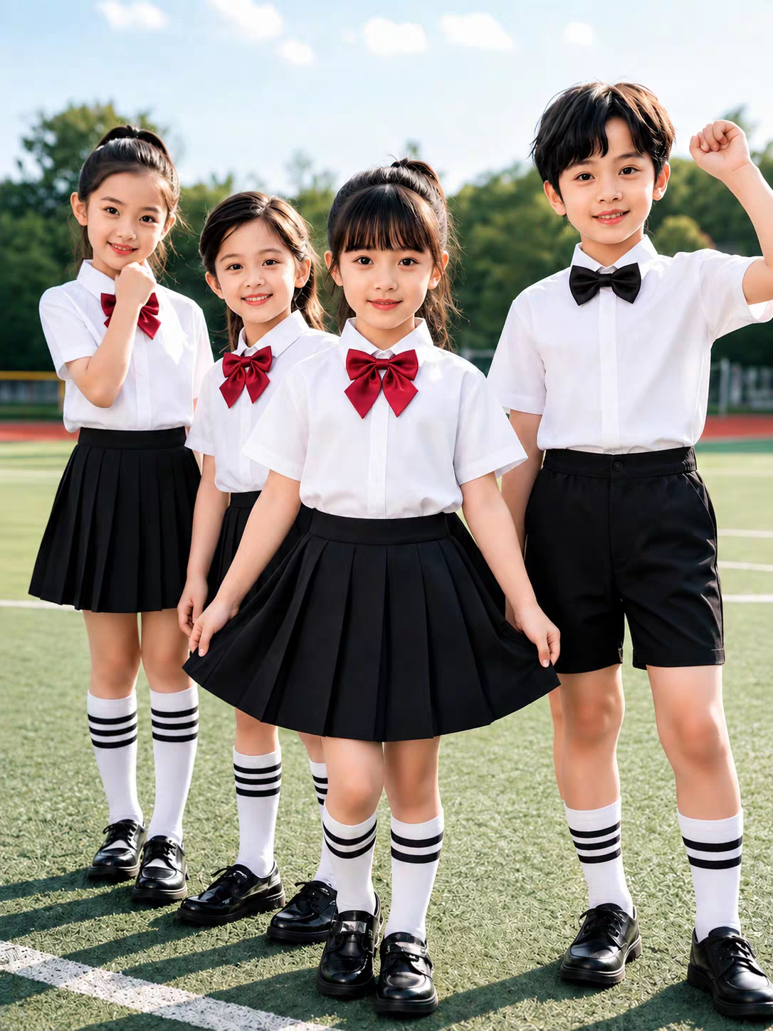 儿童白衬衫男童幼儿园短袖小学生表演出校服女童纯白色衬衣套装