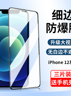 适用苹果12钢化膜iphone12promax手机膜12pro防窥膜12mini全屏高清防摔蓝光pm十二迷你por防窥护眼黑边手机壳