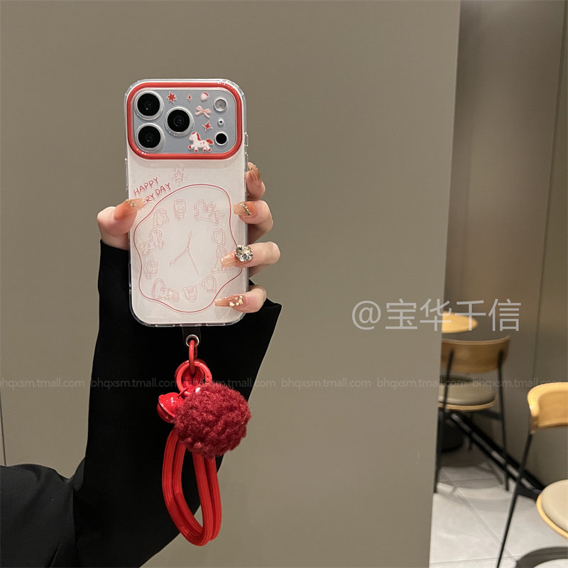 新年款线描小马时钟适用苹果17promax手机壳iPhone16pro铃铛挂件15pro小众14promax可爱16promax全包13保护套,3C数码配件,手机保护套/壳,淘宝优惠券,粉丝福利购,淘宝优惠卷