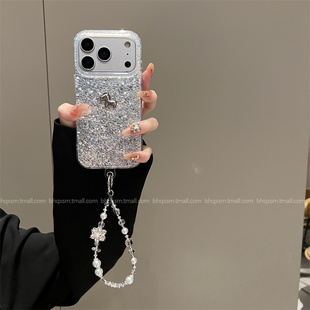 新款银色裂纹小银马雪花水晶链适用于苹果17promax手机壳iPhone16promax高级感14promax创意iPhone13小众17女