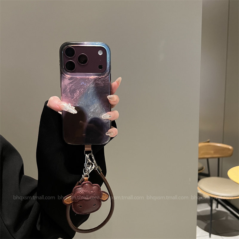 锡纸纹粉紫小羊适用苹果18promax勃艮第酒红手机壳新款iPhone18pro可斜挎16pro高级感i17promax带挂绳15好看