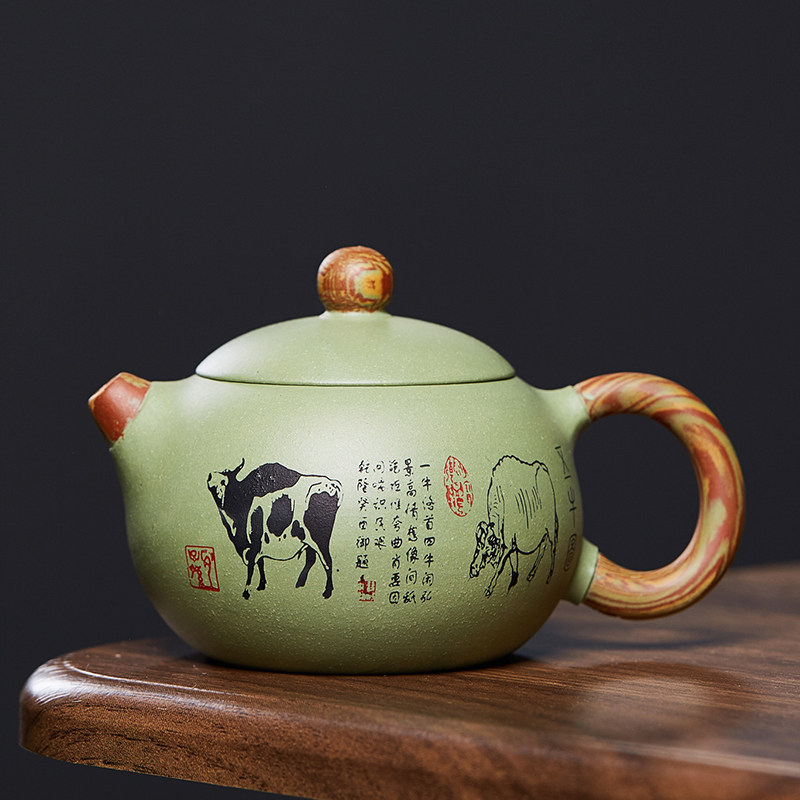 宜兴紫砂壶名家手工豆青砂五牛西施壶绞泥单壶小品泡茶壶茶具套装
