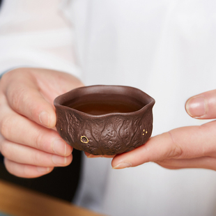 宜兴原矿紫泥品杯紫砂品茗杯主人杯莲子荷叶杯个人专用功夫茶杯
