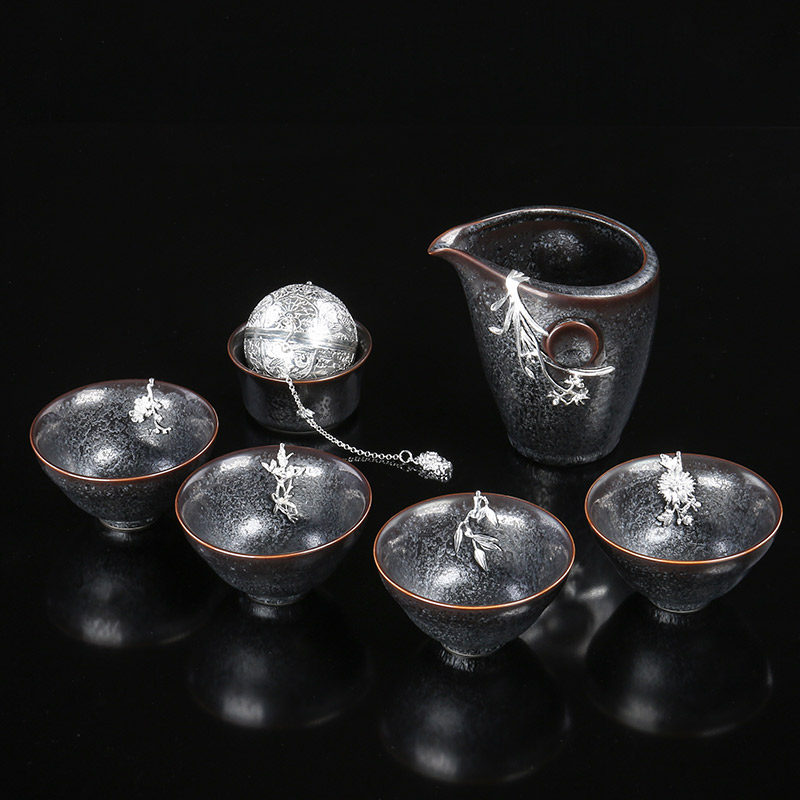 甲盏窑 李甲栈功夫茶具茶壶整套天目银瓷手工茶具套装