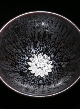 甲盏窑 李甲栈油滴天目盏纯银饰杯品茗杯主人杯功夫茶杯