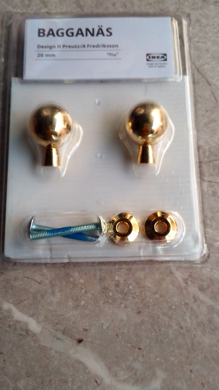 现货包邮宜家正品巴格那斯两件套黄铜色圆把手柜门拉手抽屉把手