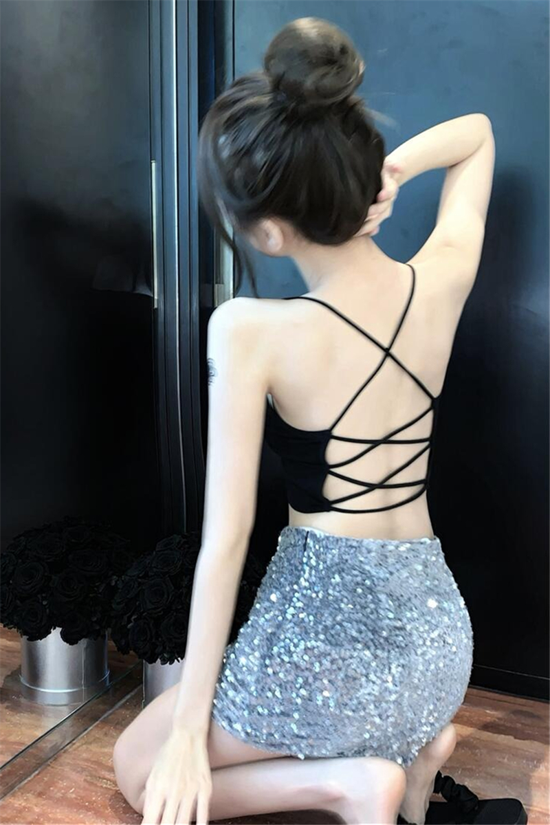 交叉美背辣妹内搭打底吊带背心女