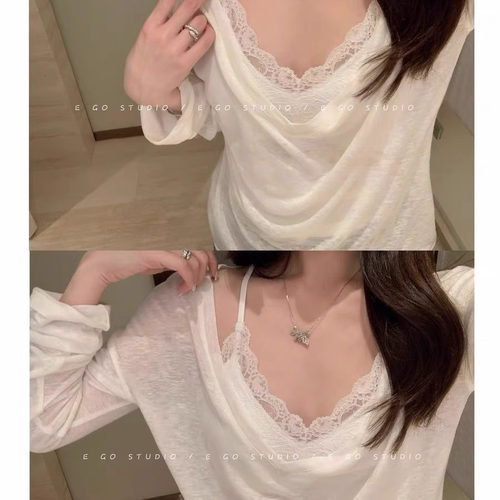 纯欲蕾丝拼接性感辣妹吊带打底内搭带胸垫背心女慵懒大V领上衣潮