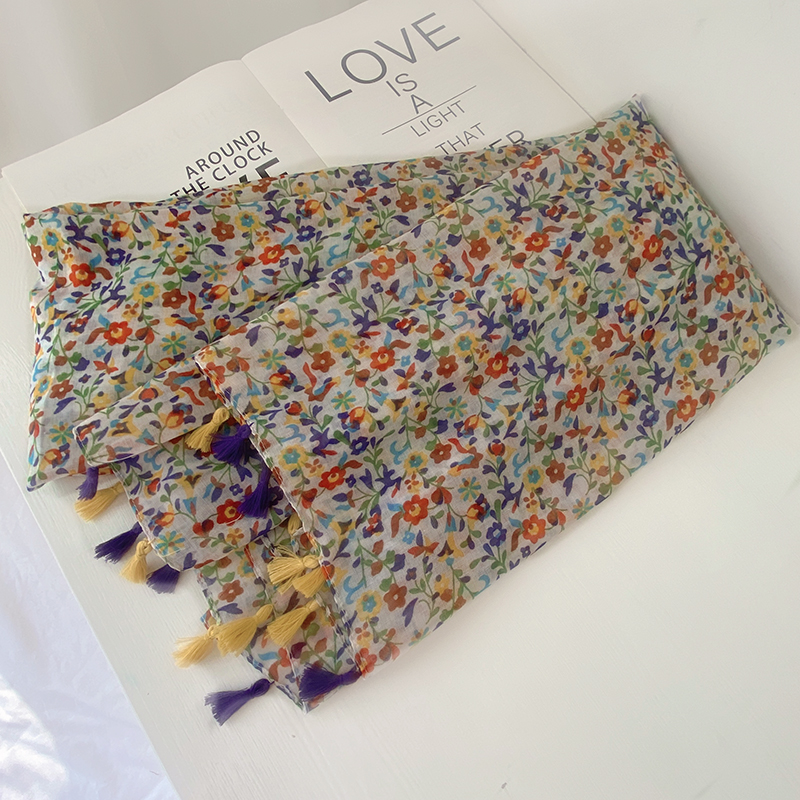 春夏秋冬流苏女碎花披肩