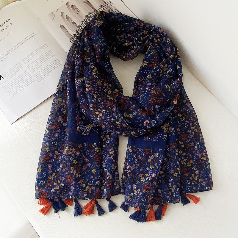 2021年外贸新款日系碎花棉麻围巾