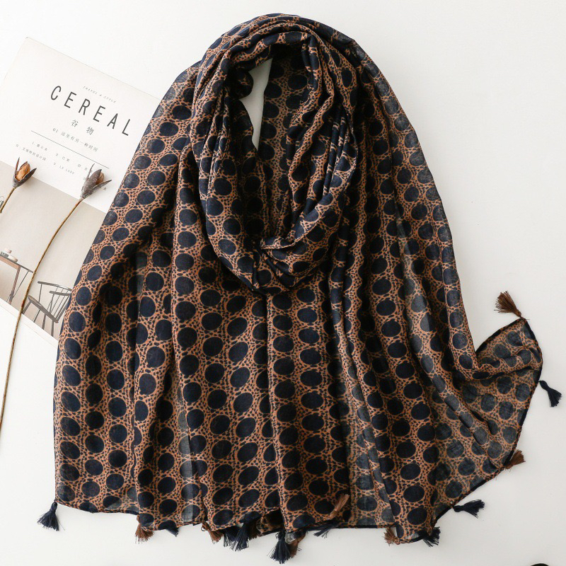 围巾巴厘纱丝巾清新波西米亚异域民族风几何圆圈点点撞色流苏披肩