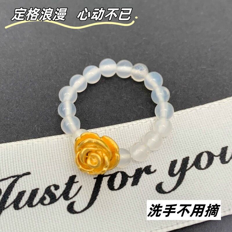 女沙金玫瑰花镀金戒指久不掉色