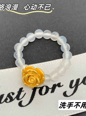 女沙金玫瑰花镀金戒指久不掉色