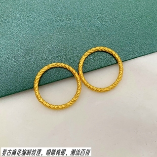 (久不掉色)古法传承素圈戒指女越南沙金磨砂麻花男实心闭口指环