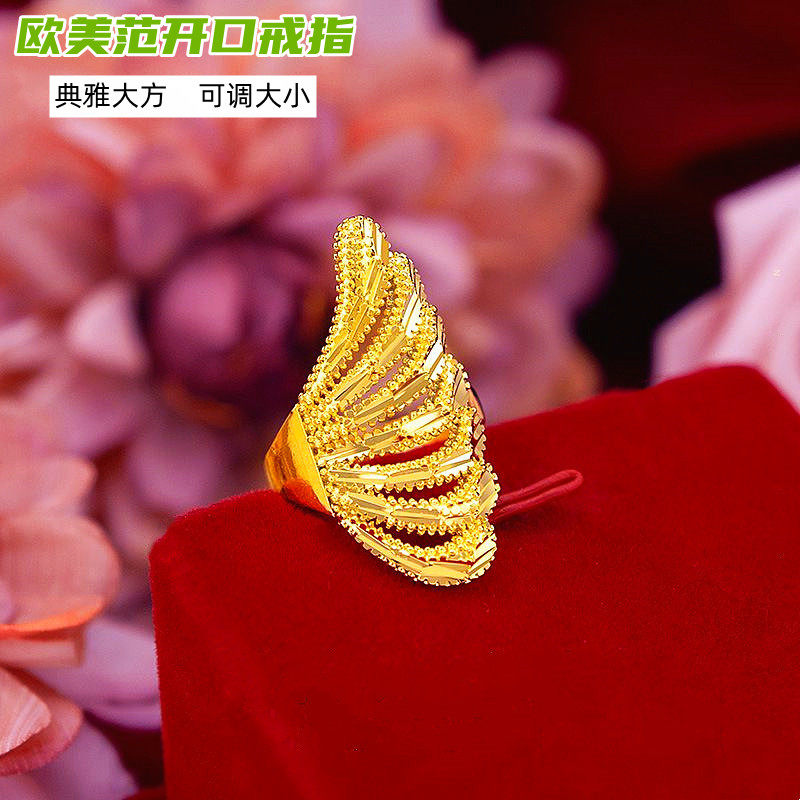 网红黄铜镀金戒指环欧美夸张大戒沙金戒指食指戒子羽毛狐狸不掉色
