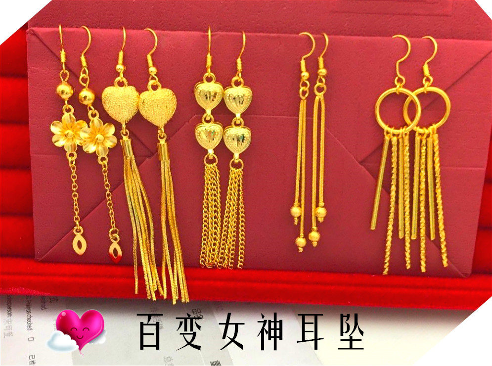 新款欧币镀黄金耳坠不掉色越南沙金耳线耳钉女款时尚耳饰品缅甸金