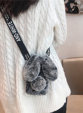 秋冬毛绒兔子三星s24手机壳S23Ultra保护套s21个性note10pro斜跨背带s22ultra软壳s20fe日韩女note20ultra潮