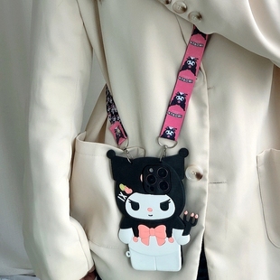 a53卡通s9 a13 s21挂脖note10pro软壳s22ultra女note20 a23 立体可爱库洛米三星s24plus手机壳s23斜跨背带a32