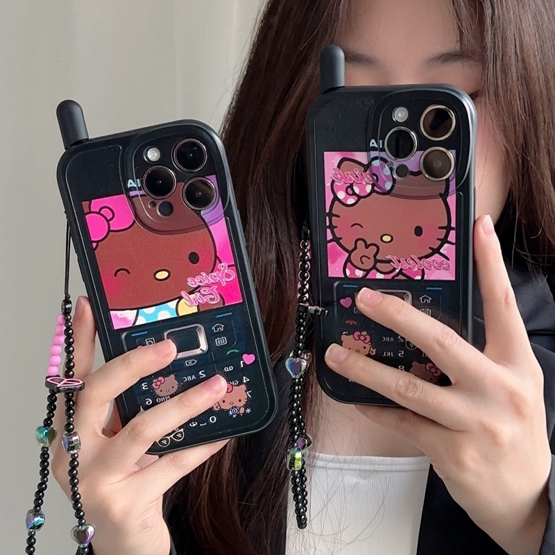 黑皮KT凯蒂猫大哥大oppo reno10pro+手机壳findx5/x6/x7软壳r17/r15全包a58x/a97创意reno11/9/8/3/4/7/6可爱