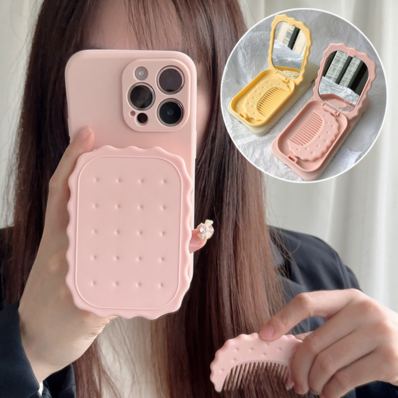 创意饼干梳子镜子适用iPhone16promax苹果17air手