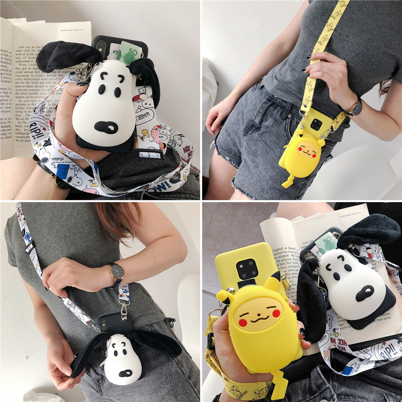 卡通可爱华为P30pro手机壳斜跨女P20硅胶零钱包nova5/4个性nova3(非品牌)