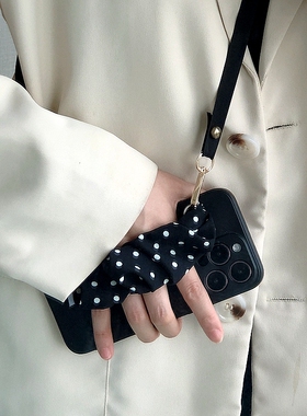 波点丝巾手腕带三星s24ultra手机壳s23斜跨a32/a23全包a13/a53软壳s21/s20挂脖note10pro潮s22plus高级note20