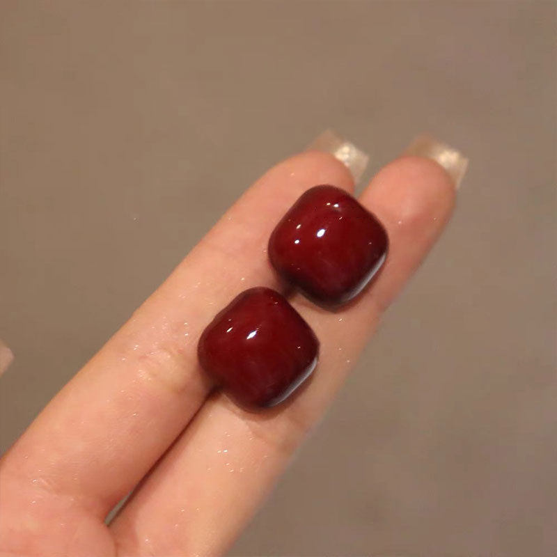 耳环2025新款爆款高级感耳钉999纯银轻奢气质大气方糖耳饰红色女,饰品/流行首饰/时尚饰品新,耳钉,淘宝优惠券,粉丝福利购,淘宝优惠卷