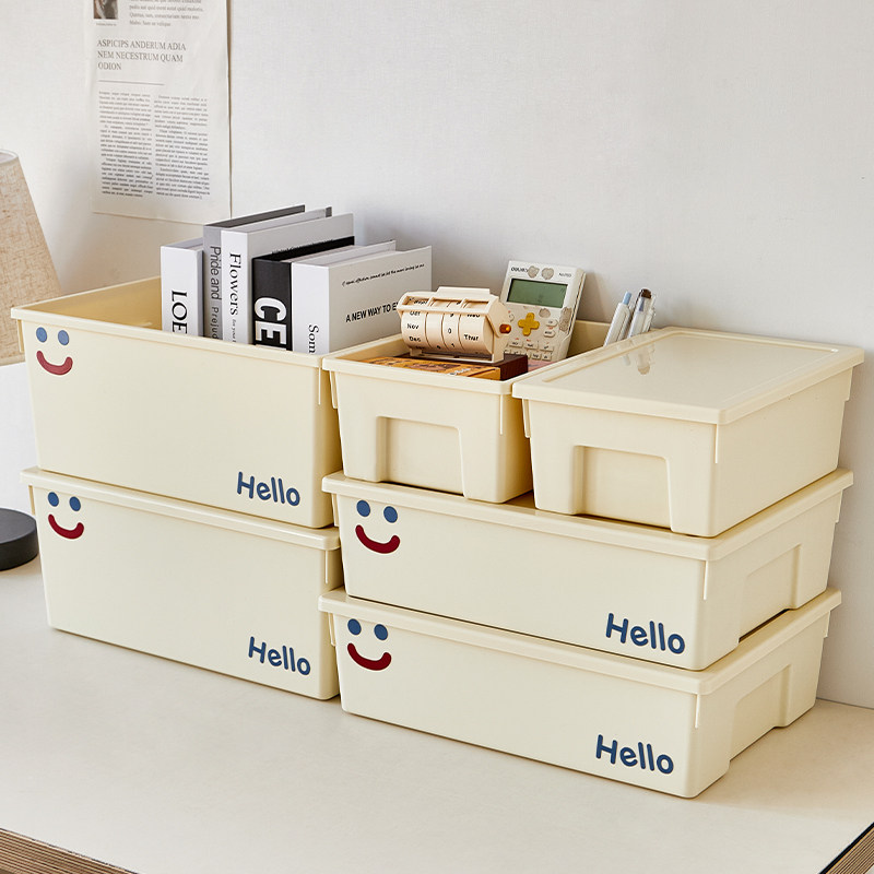 奶油风可叠加带盖家用杂物收纳箱