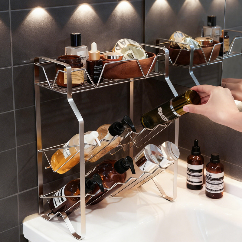 洗脸台护肤品不锈钢置物架窄缝浴室桌面水乳化妆香水镜前洗漱收纳,收纳整理,桌面收纳盒,淘宝优惠券,粉丝福利购,淘宝优惠卷
