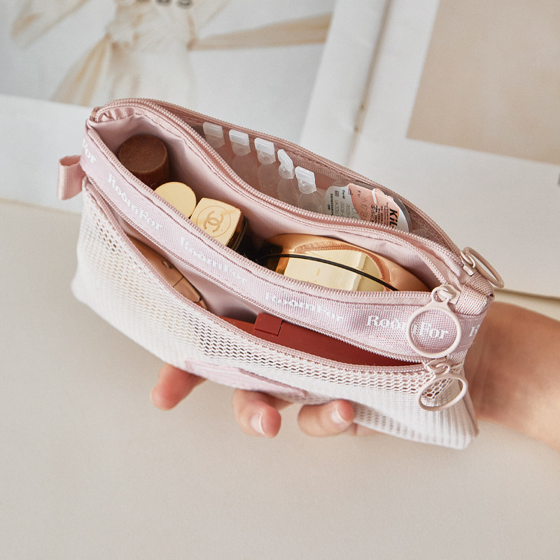 旅行小收纳包随身便捷化妆包杂物零钱证件口红迷你分区网格拉链袋
