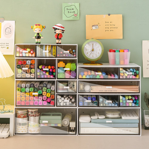 桌面文具收纳盒书桌抽屉式置物架儿童桌铅笔彩色笔麦克笔收纳盒笔