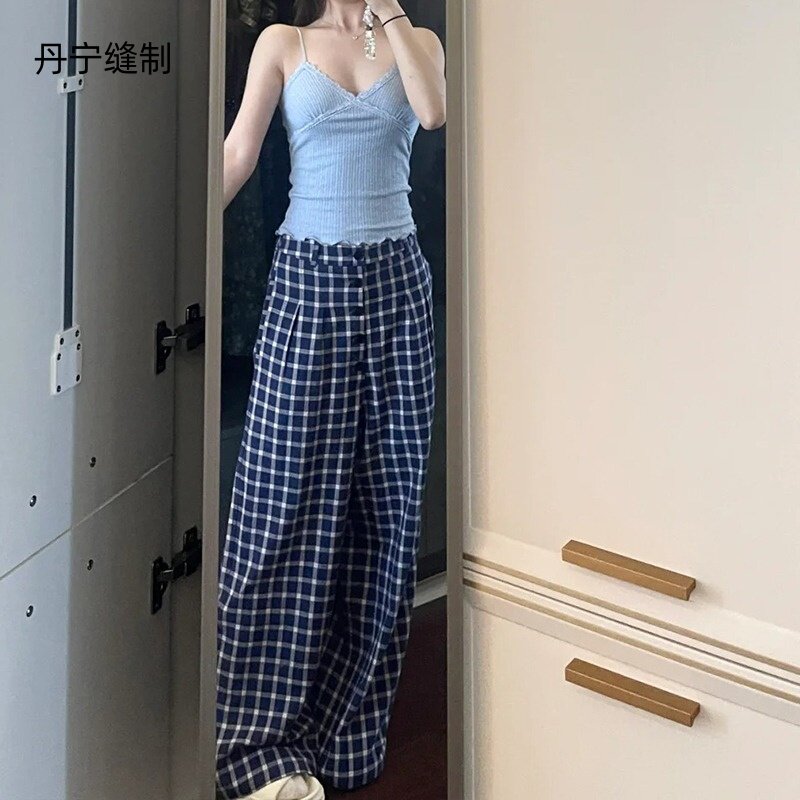 休闲裤藏青色直筒阔腿
