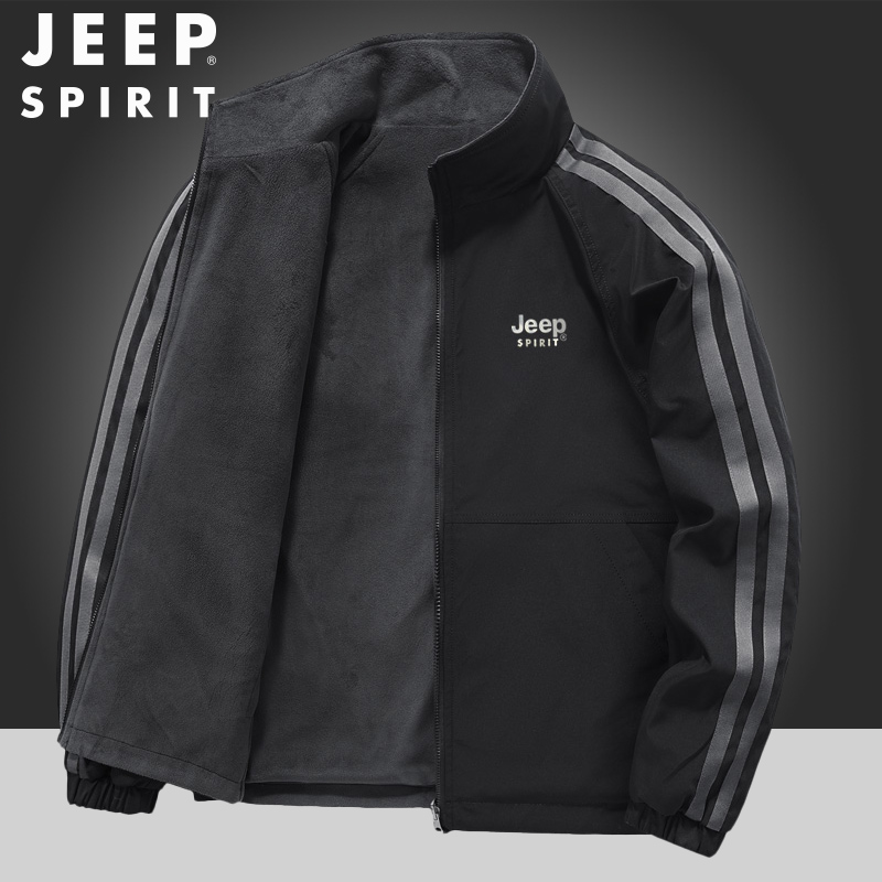 吉普双面穿外套男士爸爸冬装