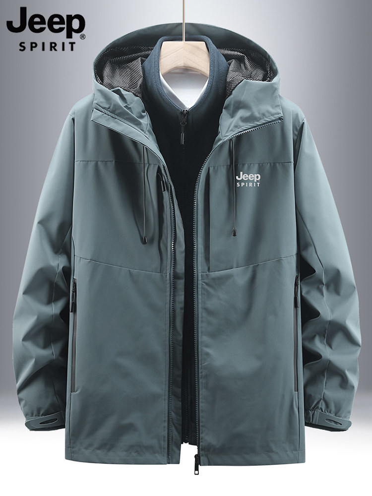 JEEP JEEP 어썰트 재킷 남성 봄 가을 야외 3-IN-1 겨울 벨벳 두꺼운 중년 캐주얼 탑