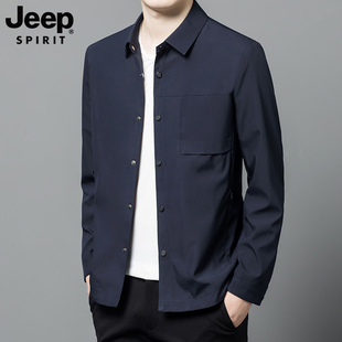 吉普JEEP外套男士 新款 中年爸爸簡約翻領上衣休閑運動夾克男裝 春季