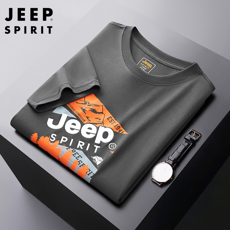 JEEP夏季短袖t恤男士圆领半截袖上衣2024新款宽松休闲运动体恤男
