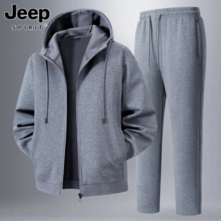 针织休闲运动服男款 吉普纯棉运动套装 宽松爸爸男装 2026新款 男春季