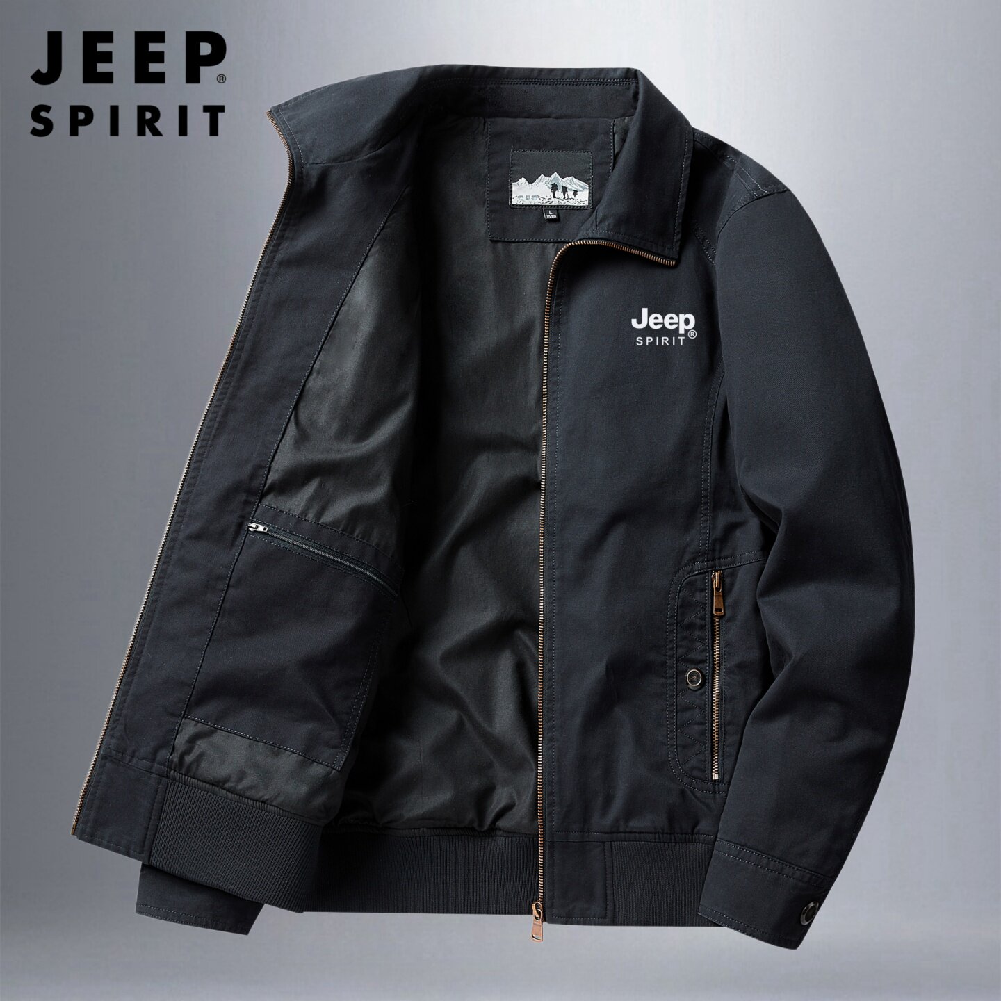 jeep纯棉夹克男士2026新款秋季中年爸爸男装翻领宽松休闲运动外套