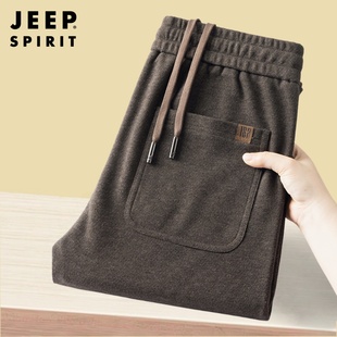 男士 加厚运动长裤 冬季 宽松直筒阔腿裤 子 中年爸爸装 吉普加绒休闲裤