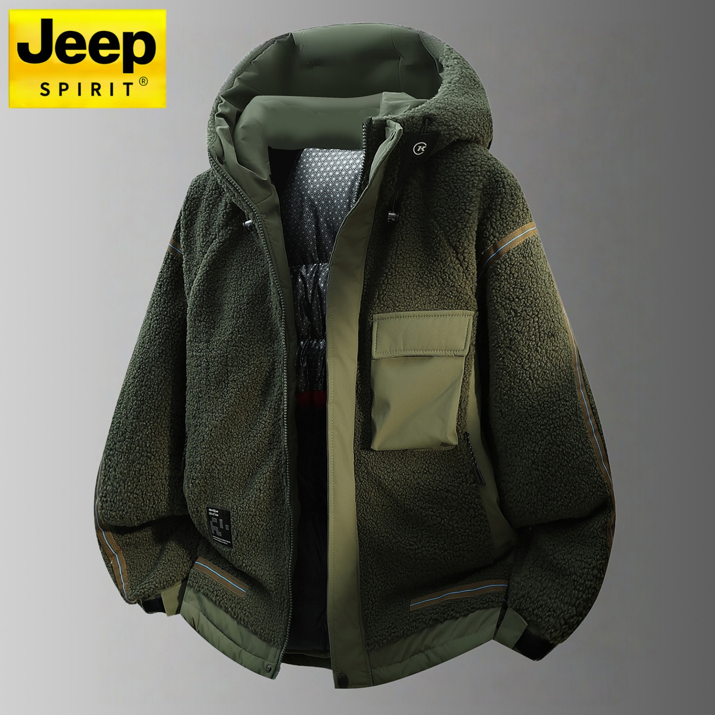 吉普颗粒羊绒外套男款冬季新款大码宽松加厚保暖石墨烯棉衣夹克男